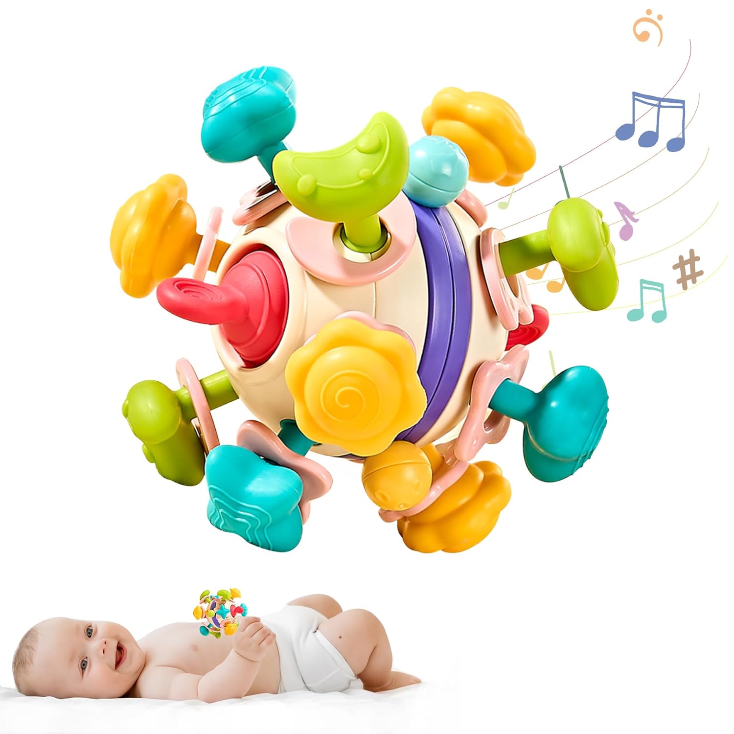 Mordedor para bebés, juguete de dentición para bebés, juguetes de silicona  para dentición, anillos masticables de silicona sin BPA con múltiples