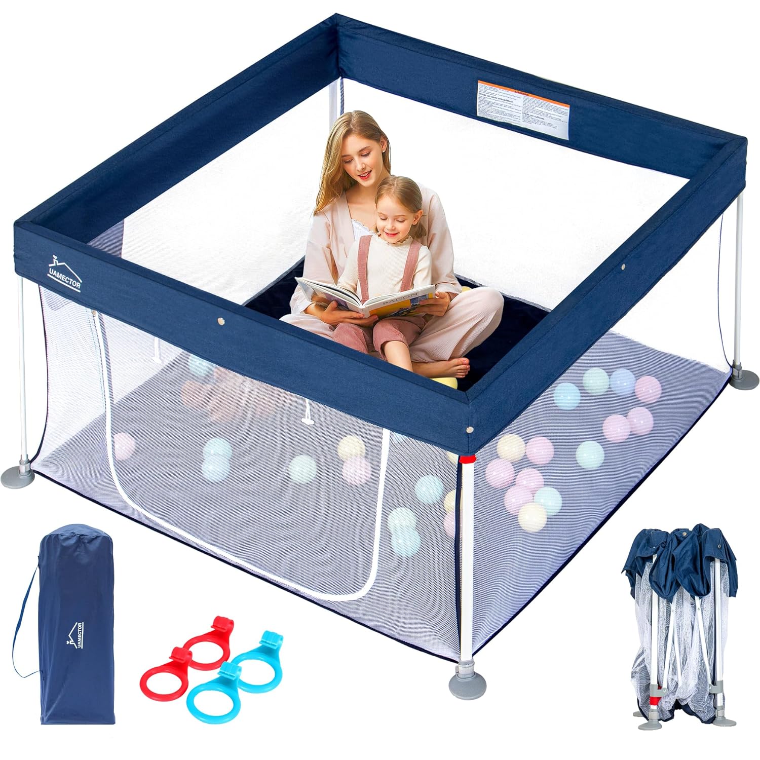 Pamo Babe Cuna de viaje portátil para niños pequeños cama de bebé con  moisés y cambiador azul azul